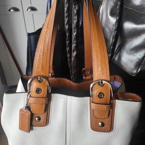 Coach Soho White and Tan Leather Tote Bag